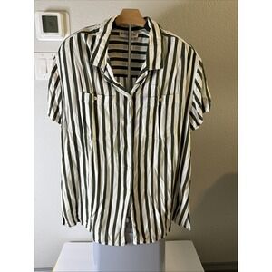 White Stag Plus Women's Button Down Striped Blouse Green & White Size 22W